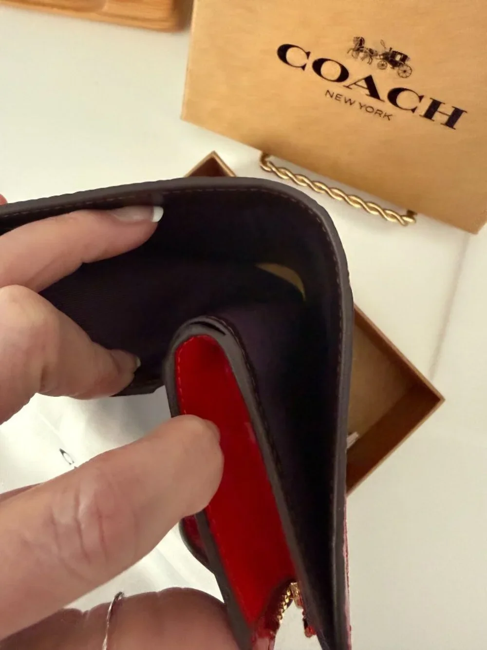 Coach Nina Wallet In Signature Glossy Red Patent Leather
